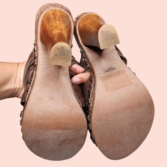 VTG Kenneth Cole Tribeca brown slip on cork straply Y2K boho mules size 7 y2k - Picture 6 of 7